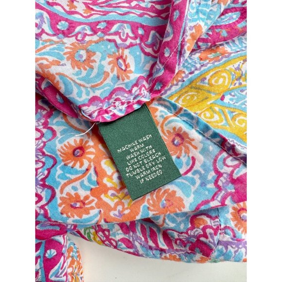 LAUREN RALPH LAUREN Pink Paisley Cotton Voile V-Neck Ruffle Blouse, Size M - Picture 12 of 16